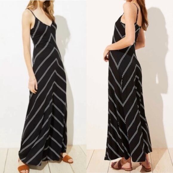 Loft Maxi Dress S Black White Chevron Striped Sleeveless Minimalist Coastal - Picture 1 of 4